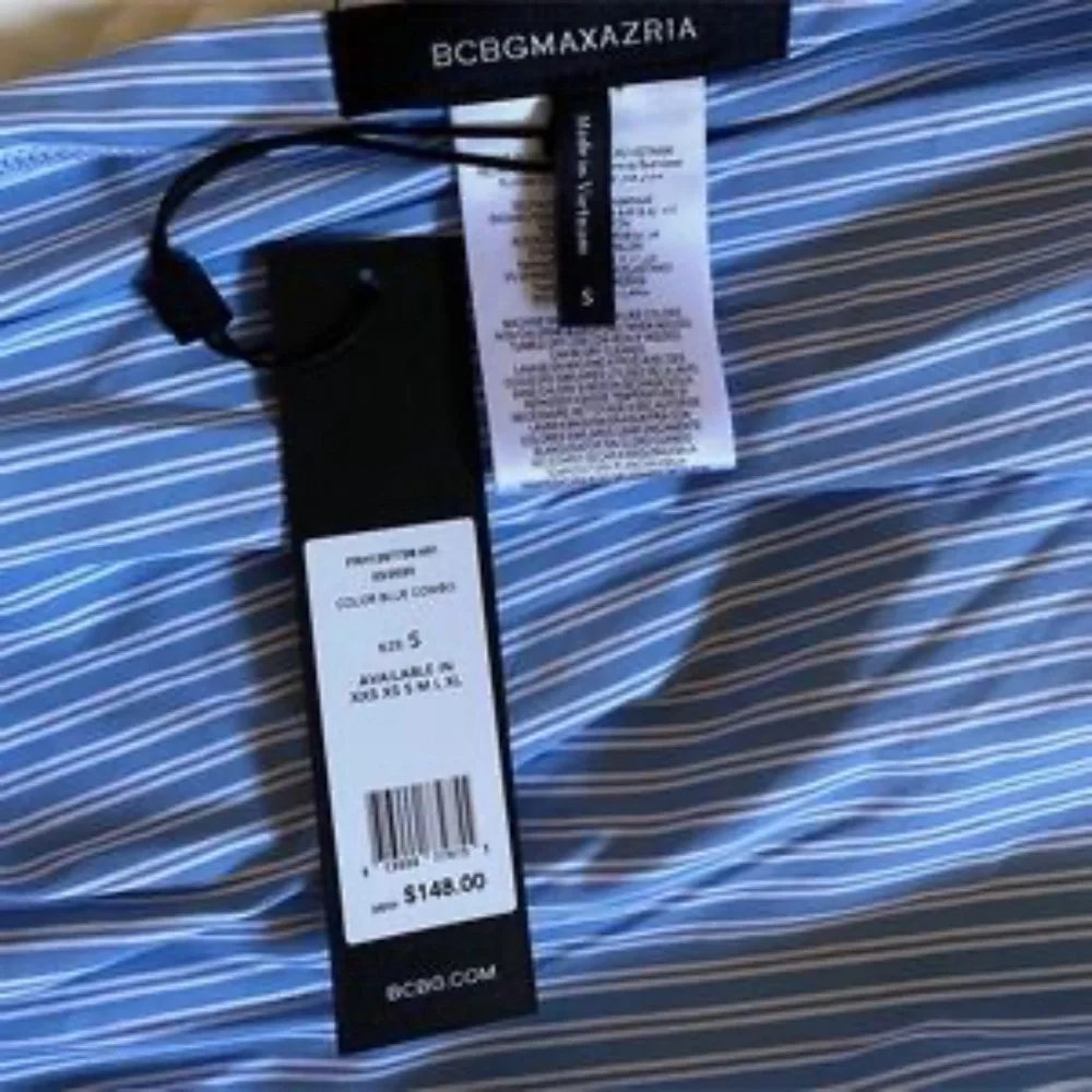 BCBGMaxAzria Blue Striped Ruched Poplin Top Size Small - Picture 11 of 15